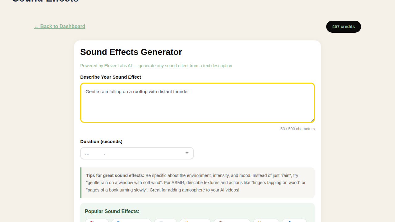 Sound Effects - Duration and Presets