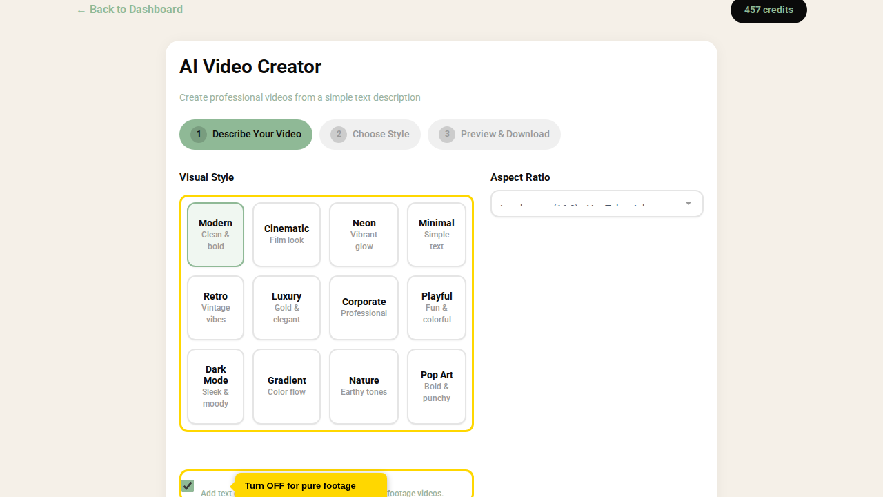 Text Overlay toggle - turn off for pure footage
