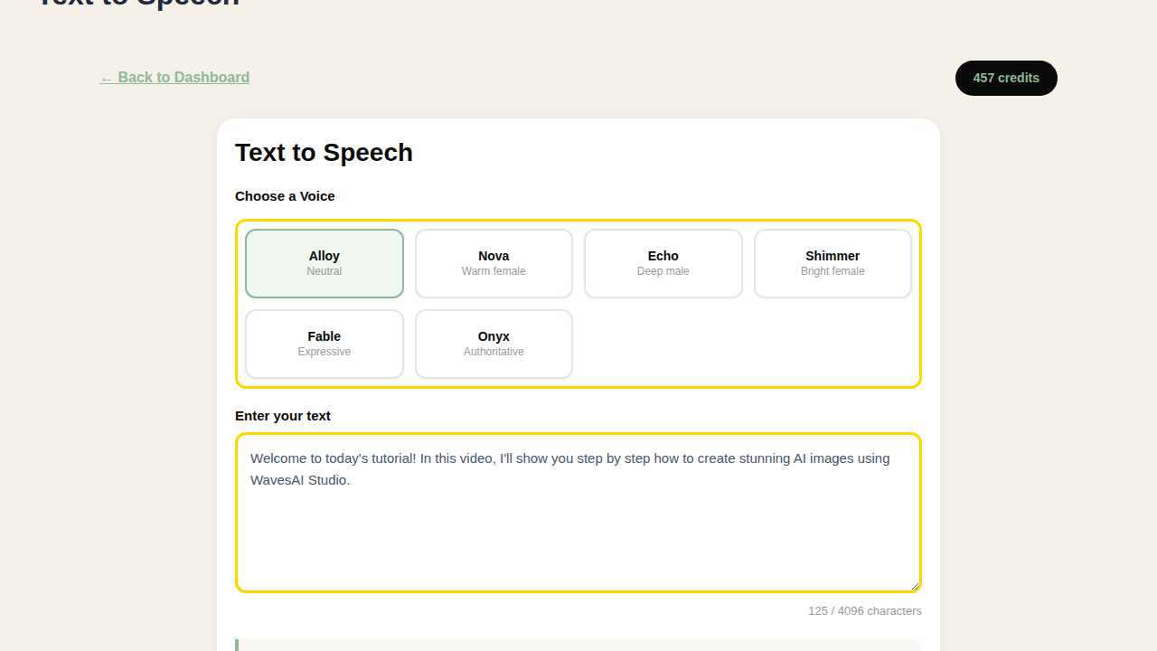 Text to Speech - Text Input and Voice Selection